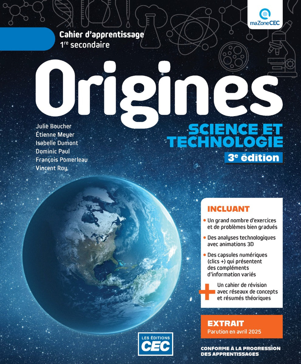 Origines1re secondaire - Cahier d'apprentissage, 3e Éd. (incluant Cahier de révision et les exercices interactifs) Version papier + Accès étudiant, Web 1 anCahier d'apprentissage 1, 3e Éd. 1re secondaire Ensemble papier et numérique - 1 an